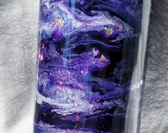 Purple Geode Personalized Tumbler with Lid and Straw |  Skinny Tumblers | Customized Alcohol Inks, Epoxy & Holographic Glitter