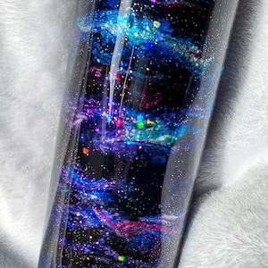 Deep Space Meteorite Personalized Tumbler with Lid and Straw  | Skinny Tumblers | Custom Alcohol Inks, Epoxy & Holographic Glitter