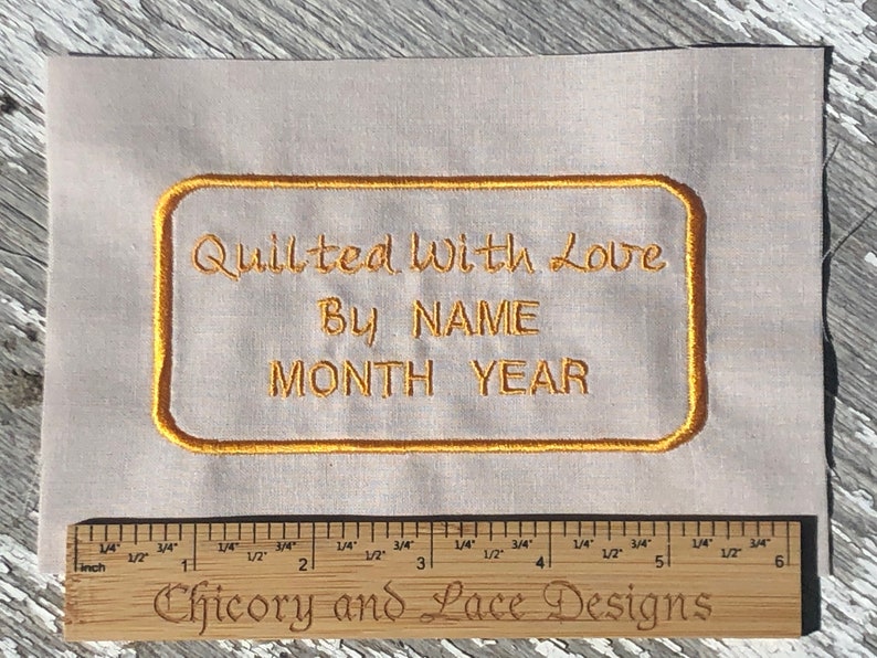 Embroidered Quilt Label WITH border/1-50 characters, Personalized Quilt Tags, Personalized Fabric Embroidery Label, Gift Tag, Customized image 1