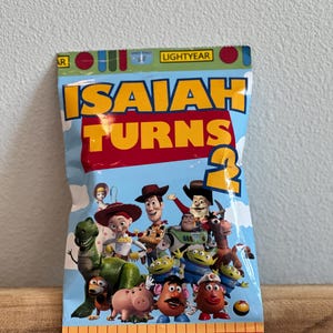 Toy Story Custom Chip Bags – Personalized Birthday Party Favors | Custom Name & Age | Assembled | Buzz, Woody, Toy Themed