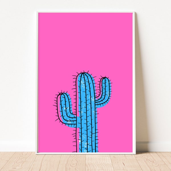 Pink Cactus Art Print | Dopamine Home Decor | Neon Pink Abstract Art | Unframed A3 A4 A5 8x10 5x7