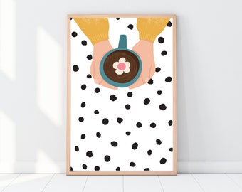 Daisy Cup Art Print | Boho Kitchen Art | Tea Lover Coffee Lover Art Print | Unframed 5x7 8x10 A5 A4 A3
