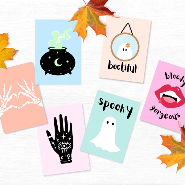 Halloween Art Print Set | 6x4" Pastel Halloween Prints | A6 Halloween Notelets