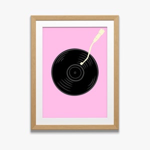 Pink Record Art Print Vinyl Retro Record Player Poster Black and Pink ...
