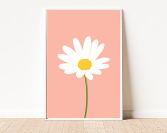 Peach Daisy Art Print | Minimal Floral Wall Art | Peach Fuzz Home Decor | Unframed A3, A4, A5, 8x10, 5x7