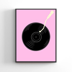 Pink Record Art Print Vinyl Retro Record Player Poster Black and Pink ...