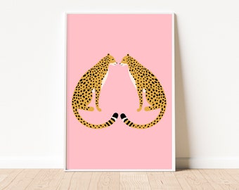 Leopards in Love Art Print | Boho Cheetah Art Print | Jungle Animal Wall Art | Unframed 5x7 8x10 A5 A4 A3