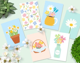 Set of Mini Spring Art Prints | Floral Easter Notelets | A6 Size Flower Memo Board Art