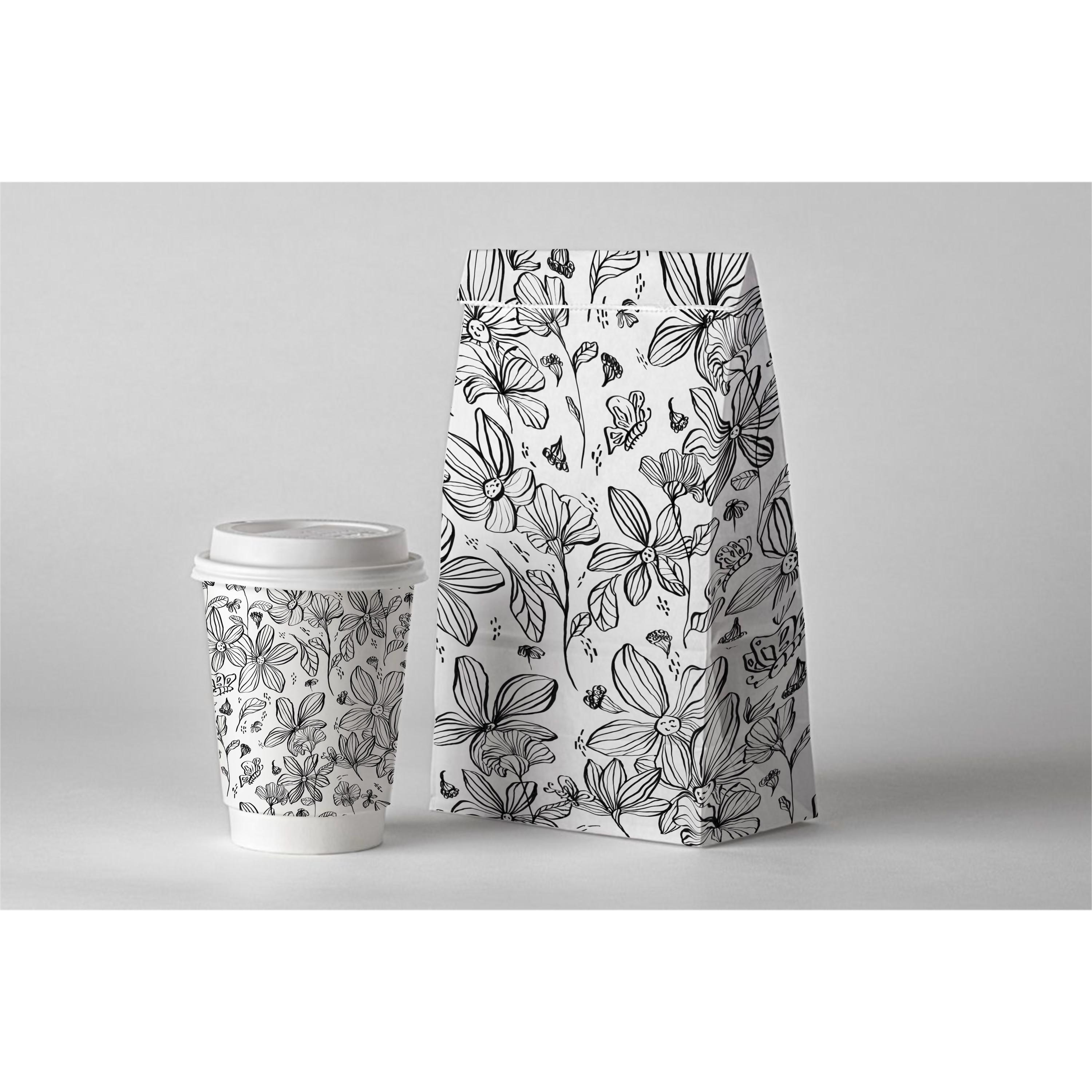 Hand-drawn Floral Seamless Pattern: Black and White Line Art (digital ...