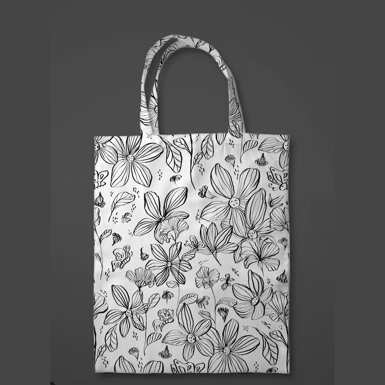 Hand-drawn Floral Seamless Pattern: Black and White Line Art (digital ...
