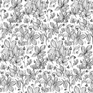Hand-drawn Floral Seamless Pattern: Black and White Line Art (digital ...