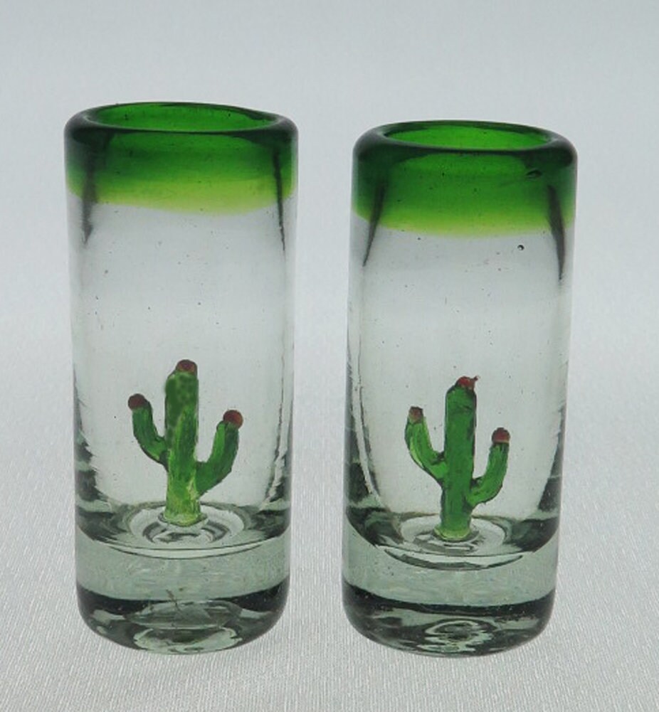Mexican Tequila Shot Glasses 4 Saguaro Cactus With Handmade Etsy