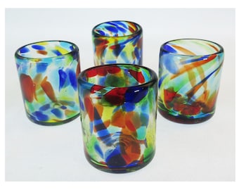 Mexican Glass Confetti Swirl Tumblers 470ml Set of 6 Mexican Glas 並行輸入品 Mexican Glass Margarita or Juice Pitcher, Pebble or Bumby Confetti