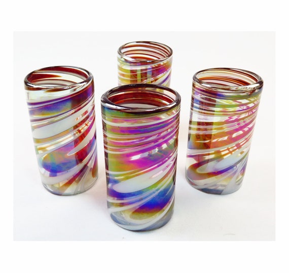 Mexican Tumbler Glasses, Candy Cane Design set of 4 