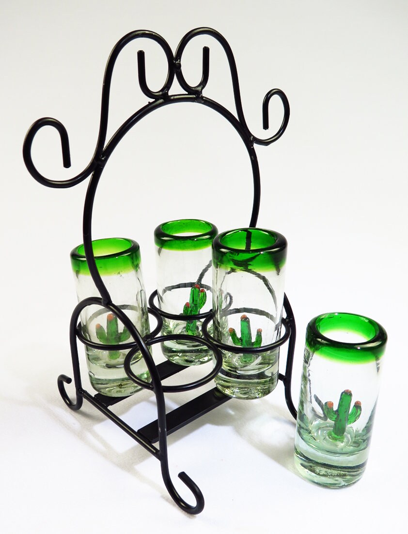 Mexican Tequila Shot Glasses 4 Saguaro Cactus With Handmade Etsy
