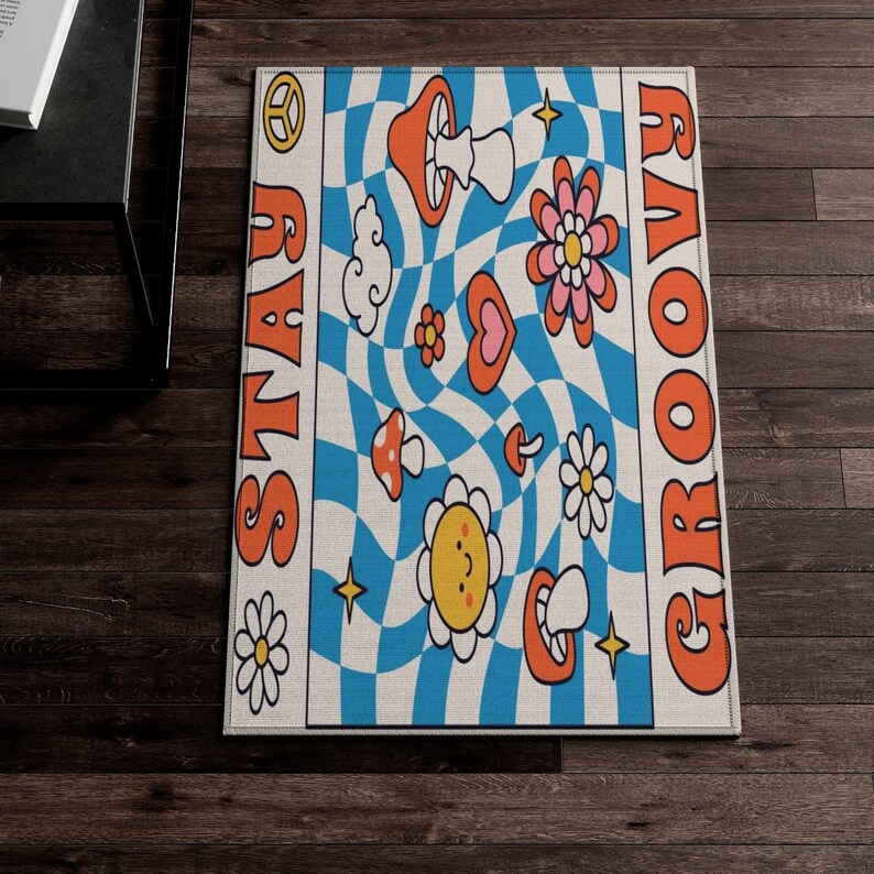 70s Rug Mushroom Rug Stay Groovy Rugs for Bedroom Retro Etsy