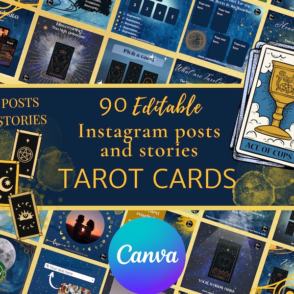 90 modèles de posts et d'histoires de tarot sur Instagram pour Canva