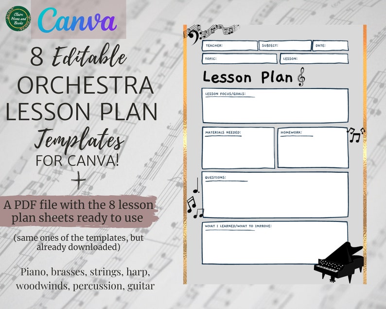 Music Class/orchestra Lesson Plan Templates Editable Etsy