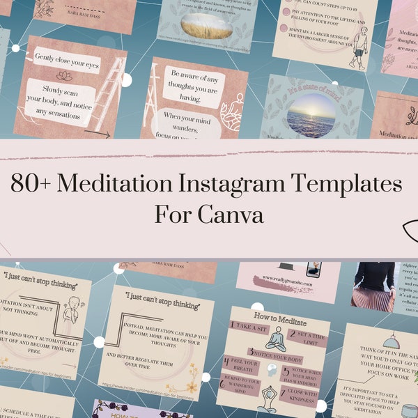 80+ Meditation and Mindfulness Instagram Templates INSTANT DOWNLOAD Canva Templates, Meditation Stories, Meditation Business Templates