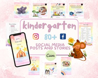 Kindergarten 80+ Social Media Posts & Stories Templates for Canva Free