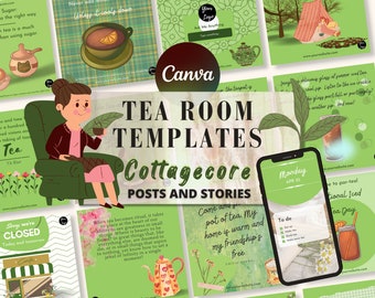 Modèles Instagram de tea party vintage pour salons de thé, vendeurs de thé et salons de thé - Plus de 70 motifs Canva personnalisables.