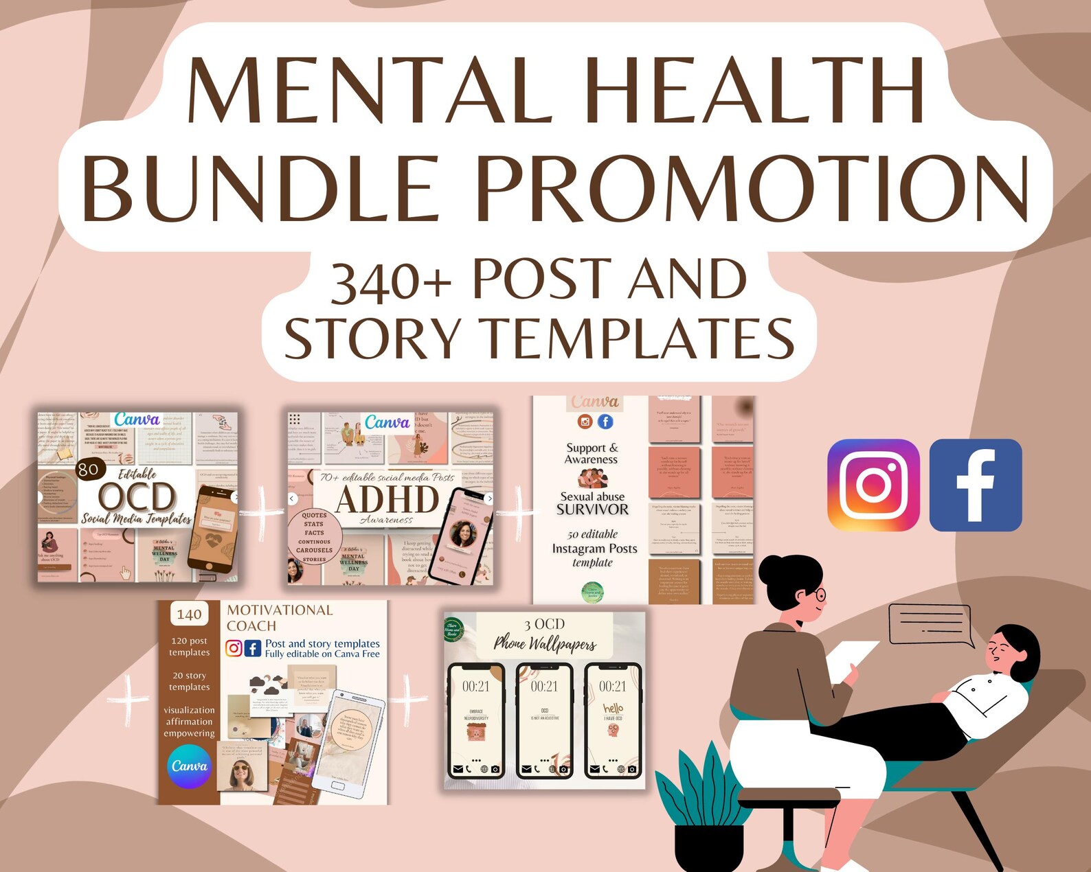 Mental Health Instagram Templates | Social Media Posts, Stories (canva ...