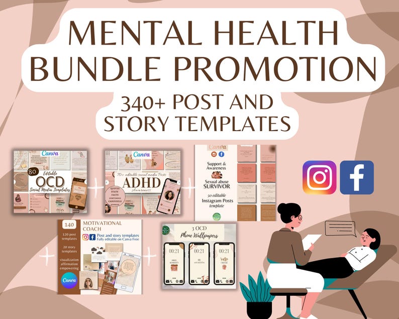 Mental Health Instagram Templates | Social Media Posts, Stories (canva ...