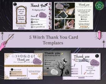 5 Witchy Thank You Cards - Printable and Editable on Canva