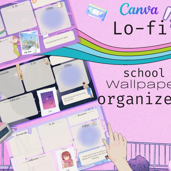 3 lo-fi study desktop organizers | MacBook wallpapers | Digital Instant Download | 5 sizes available | Ready to use and editable on Canva