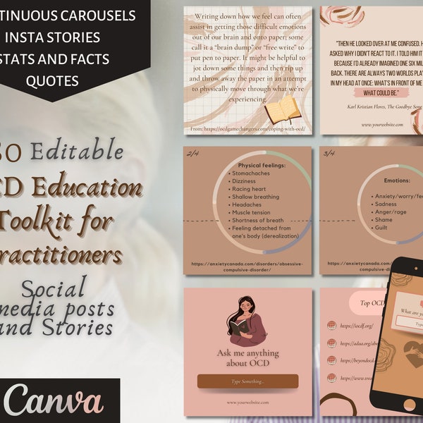 OCD Awareness Canva Templates for Counselors & Psychologists - Educational Toolkit - Fully editable