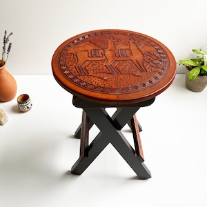 Peruvian Leather and Wooden Stool