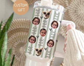 Personalized Baby Face 20 40oz Tumbler, Custom Photo Dad Cup, Best Dad Ever Gift, Funny Grandpa Keepsake Mug With Handle