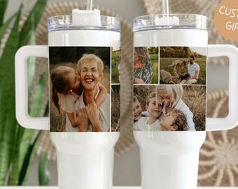 Custom Photo Collage Tumbler, Personalized Travel Mug, Grandma Gift