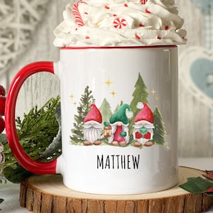 Gnome Christmas Mug Personalized, Custom Holiday Mug, Santa Mug For Kids, Hot Chocolate Christmas Mug, Christmas Eve, Christmas Name Mug