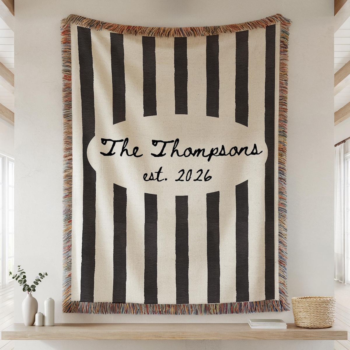 Personalized Family Name Woven Blanket, Custom Throw With Last Name and Est Year, Wedding Gift for Couple, Cotton Anniversary Gift - Etsy