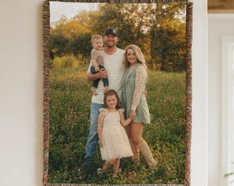 Family Photo Woven Blanket Personalized, Couple Throw Custom Blanket with Picture, Custom Gift Wedding, Grandma Christmas Memorial Blanket