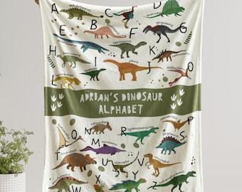 Personalized Dinosaur Alphabet Blanket, Custom Dinosaur Blanket for Kids, Dino Throw Blanket Toddler Gift, Educational Blankets Child