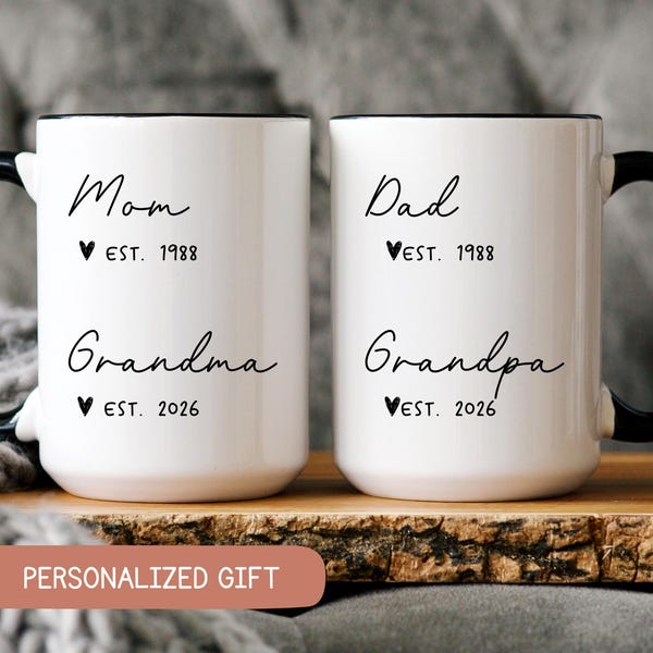 Promoted from Parents to Grandparents Pregnancy Announcement, Personalized Gift for New Grandma Grandpa, Baby Announcement Mug