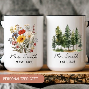 Personalized Mr and Mrs Coffee Mugs, Custom Mr Mrs Coffee Mugs, Husband and Wife Mugs, Bride and Groom Set, New wife Gift