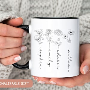 Taza personalizada con flores de nacimiento del mes de nacimiento, taza para mamá de plantas, regalo del día de la madre, taza personalizada para mamá, taza para el día de las madres, regalo para amantes de las plantas, taza para mamá de plantas