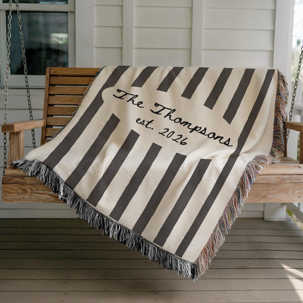 Personalized Family Name Woven Blanket, Custom Throw With Last Name and Est Year, Wedding Gift For Couple, Cotton Anniversary Gift