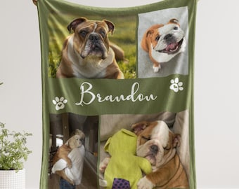 Custom Pet Photo Blanket, Personalized Dog Picture Throw, Pet Memorial Gift With Name, Dog Lover Keepsake Gift, Cat Photo Collage Blanket