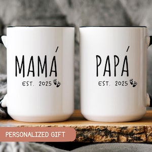 Mama Papa Mugs,  Gift for new mom and dad Spanish,  Baby Shower Idea , baby Announcement, Pregnancy reveal Spanish, Anuncio de Embarazo