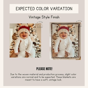 May include: The image shows a baby wearing a red and white knit hat and a white onesie. The text at the top reads "EXPECTED COLOR VARIATION" and "Vintage Style Finish." The text at the bottom reads "PLEASE NOTE!" and describes the color variations.