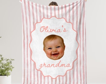 Custom Baby Face Blanket With Name, Personalized Grandma Photo Blanket, Grandparent Gift Throw, Baby Picture Blanket Gift For Grandma