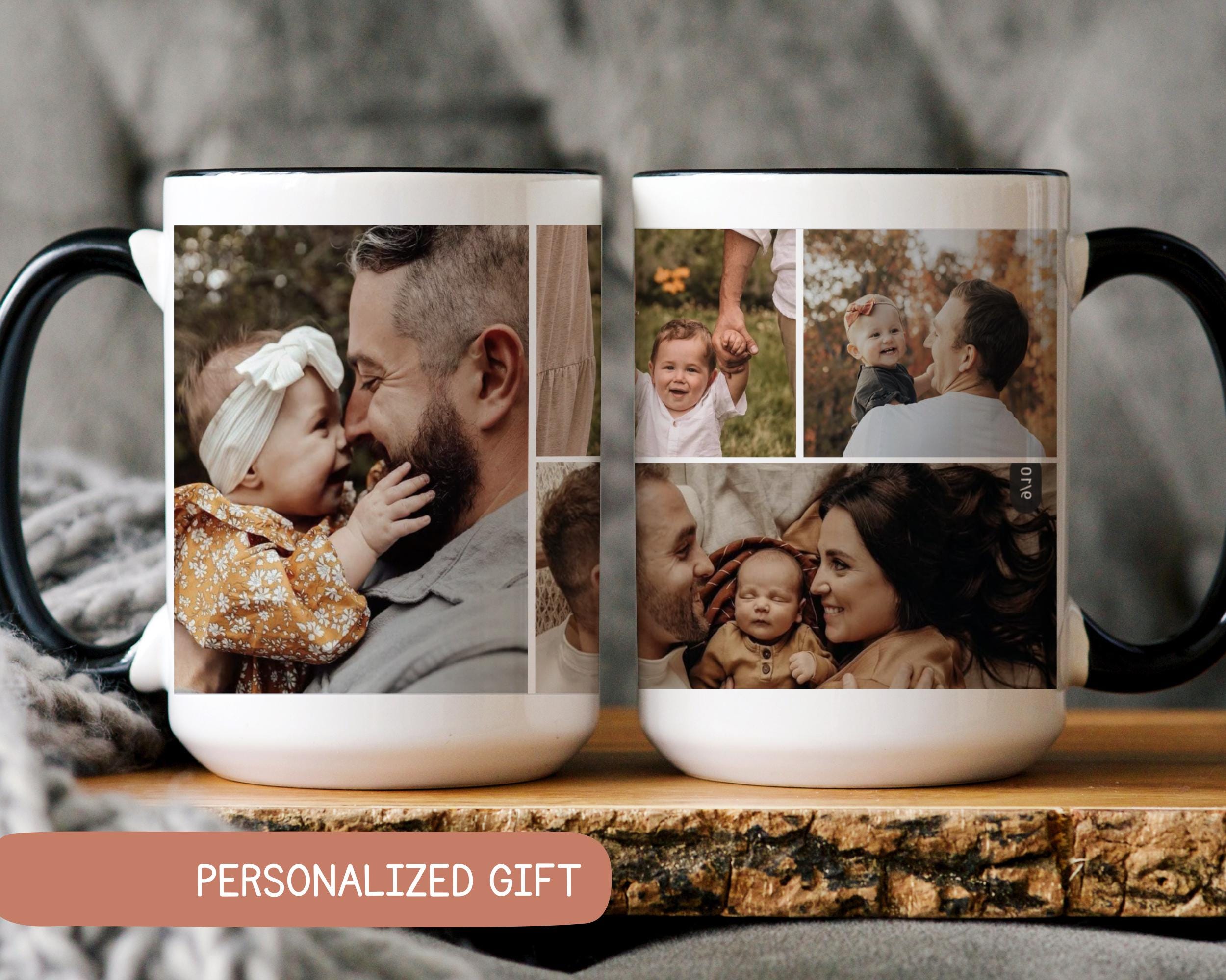 First Time Fathers Day Photo Collage Mug, Personalized Photo New Dad Image Mug for Daddy Picture Collage Christmas gift Cup Text Grandpa