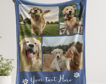 Dog  Picture Blanket With Text, Memorial Pet Face Loss Keepsake Gift, Customized Name Photo Blanket Collage, Cat Pet Owner Gift