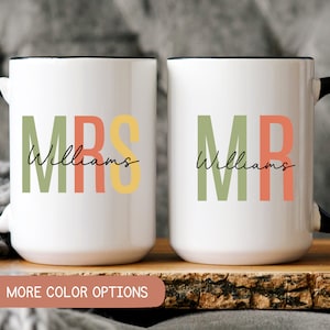 Custom Mr and Mrs Mugs, Matching Engagement Present, Wedding Mug Gift, Gifts for Couple, Personalized Mrs Mr Gift, Bridal Shower Gift