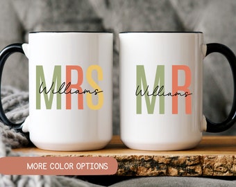 Custom Mr and Mrs Mugs, Matching Engagement Present, Wedding Mug Gift, Gifts for Couple, Personalized Mrs Mr Gift, Bridal Shower Gift
