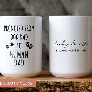 Promoted From Dog Dad To Human Dad, Custom Pregnancy Announcement, New Daddy Surprise, Baby Announcement for Husband,  Human Dad Mug